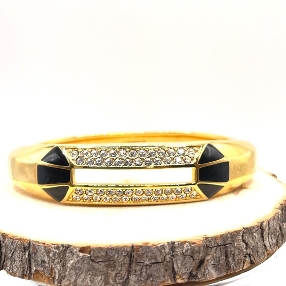 SAL Signed Swarovski Gold Tone Crystal Bangle Bracelet Vintage 7" - Picture 1 of 12